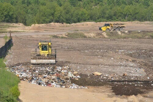 Sanitary Landfill Heavy Machines Working On Sanitary Landfill